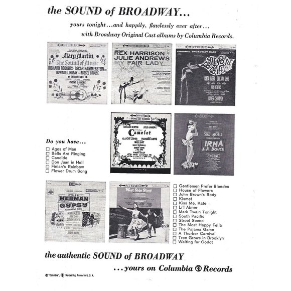 Sound of Broadway Columbia Records Ad West Side Story 1960s Vintage Print 9 in - Picture 1 of 2